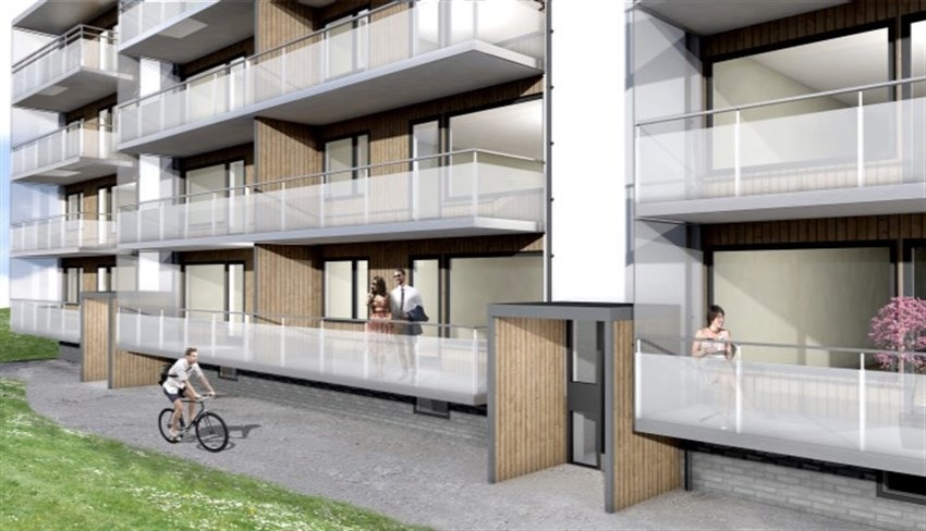 Ilustrasjonsbilde av nye fasader lånt fra borettslagets hjemmeside. Enkeltdetaljer vil endres for å gjøre prosjektet mer lønnsomt. Galleribilde