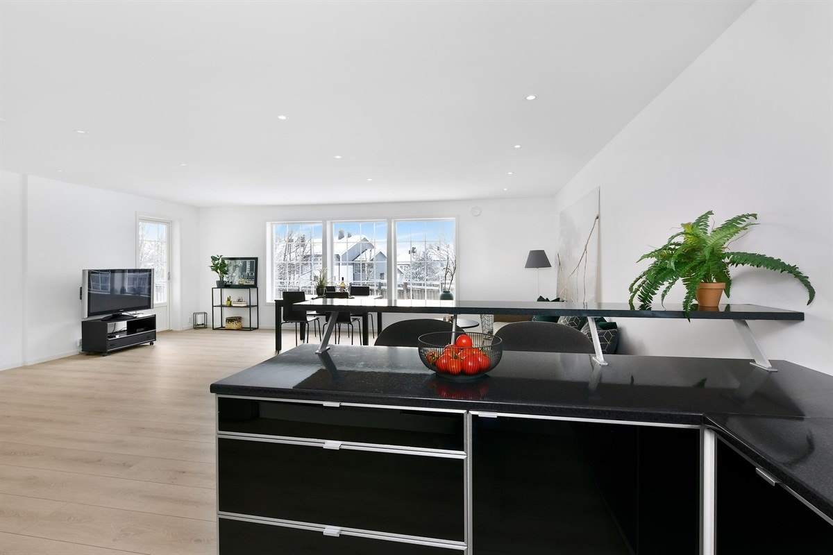 Fra barløsningen og inn til stuen. Galleribilde