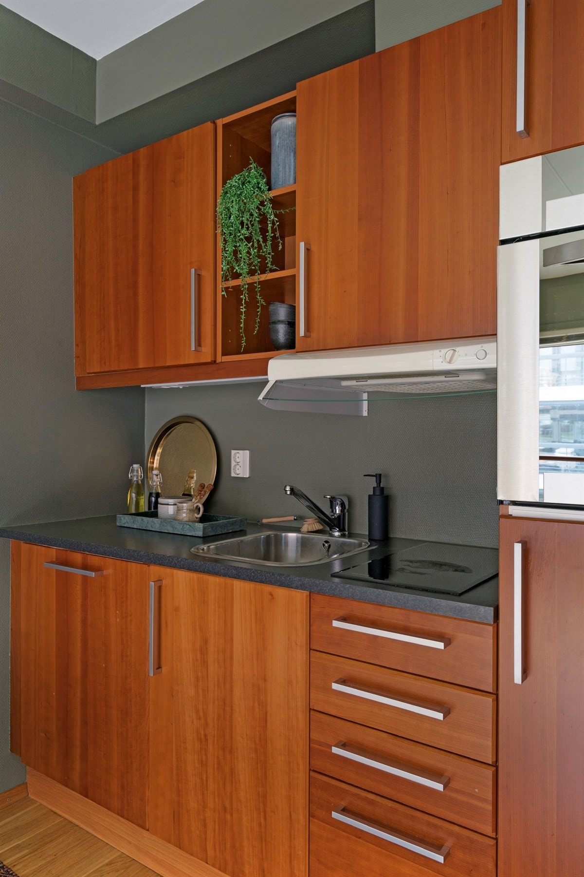 Proaktiv - Kjøkkenet har mørke slette trefinerfronter. Galleribilde