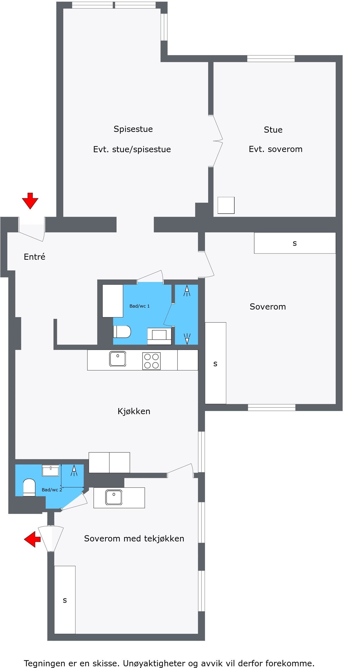 Alternativ plantegning med et tredje soverom. Galleribilde