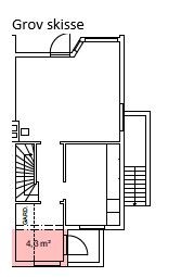 Grovskissen viser forslaget til utvidelse av entré. Utvidelsen vil koste i underkant av ca kr 300 000 inkl alt - arkitekt, søknadsprosess, bygging, innredning med varmekabler/flis og skap. Galleribilde