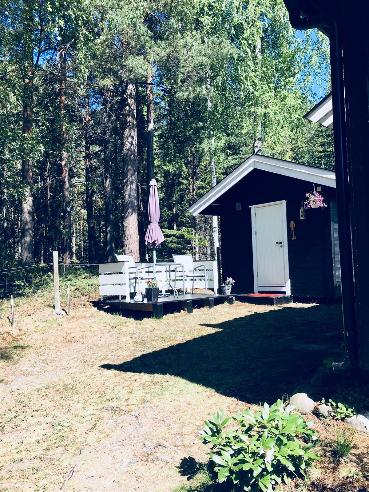 Solfylt terrasse utenfor annekset Galleribilde