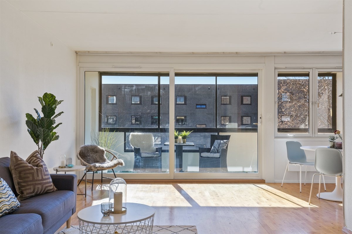 De store og åpne vindusflatene gir godt med lysinnslipp og gir en fin atmosfære i rommet Galleribilde