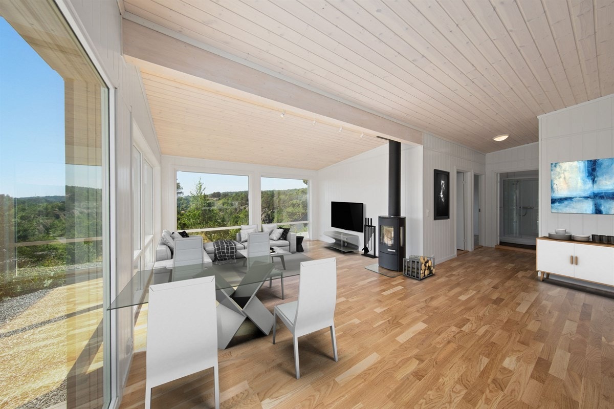 Spisestue og stue - illustrert med møbler Galleribilde