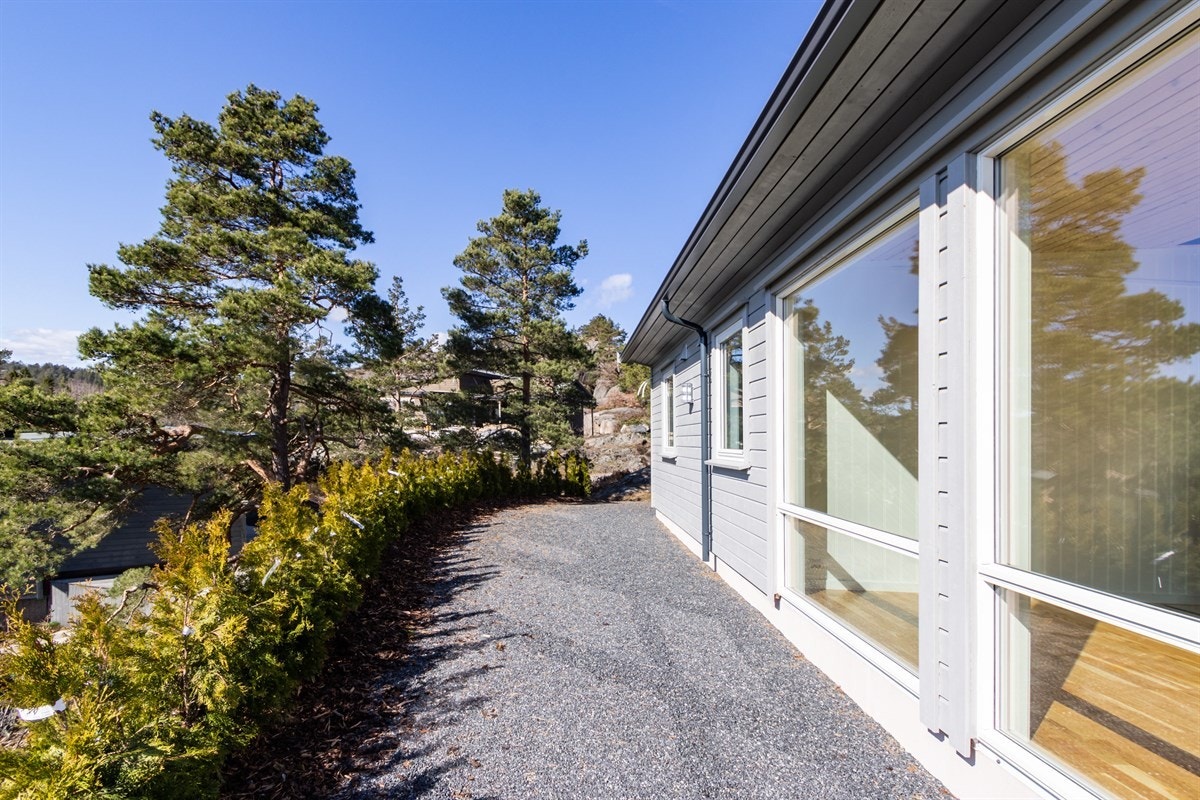 Store vindusflater gir et moderne preg og slipper naturen inn i hytta Galleribilde