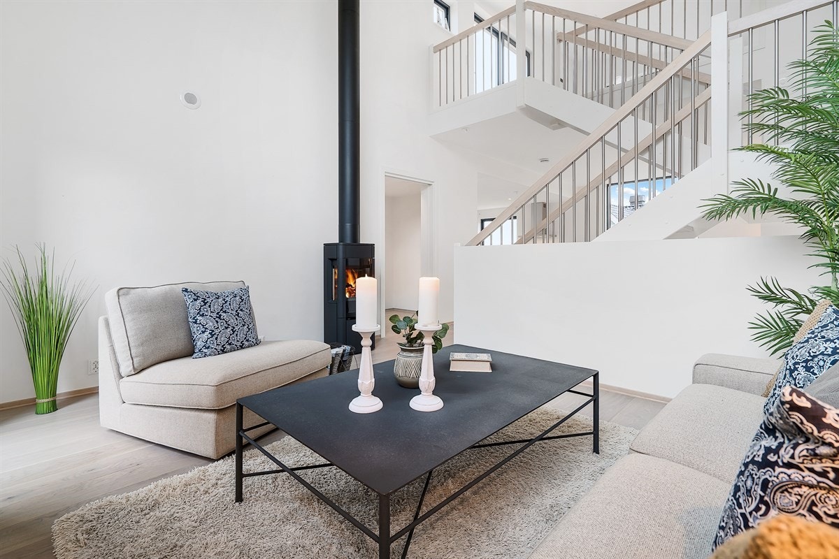 Stilren, tøff og spennende bolig i ett meget attraktivt villastrøk i Teglhagen rett ved foten av Slottsfjellet og i utkanten av sentrum. Galleribilde