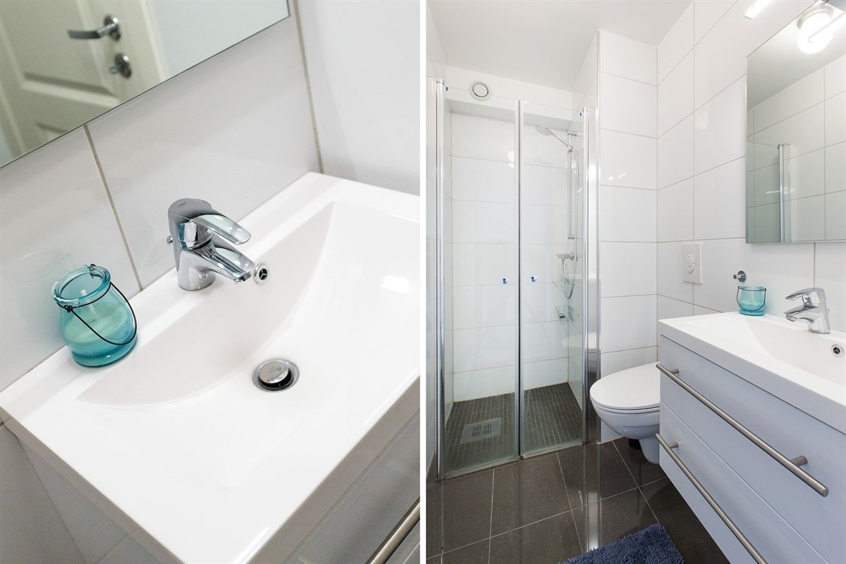 Innredningen er stilren, overflatene er flislagt og lysforholdene er gode. Galleribilde