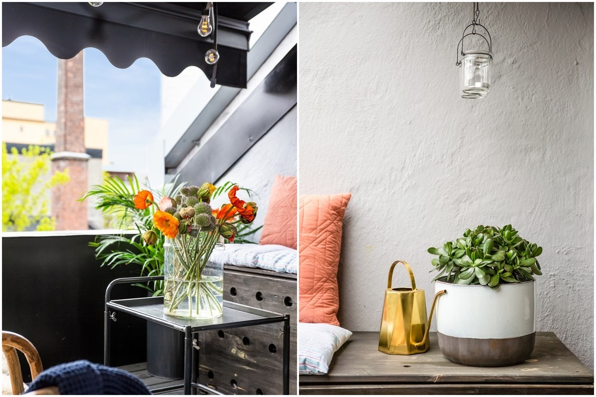 Terrassen er en super forlengelse av leiligheten. Utsikt over bakgården som er en liten perle. Gode solforhold. Innebygd lagringsplass under benken. Galleribilde