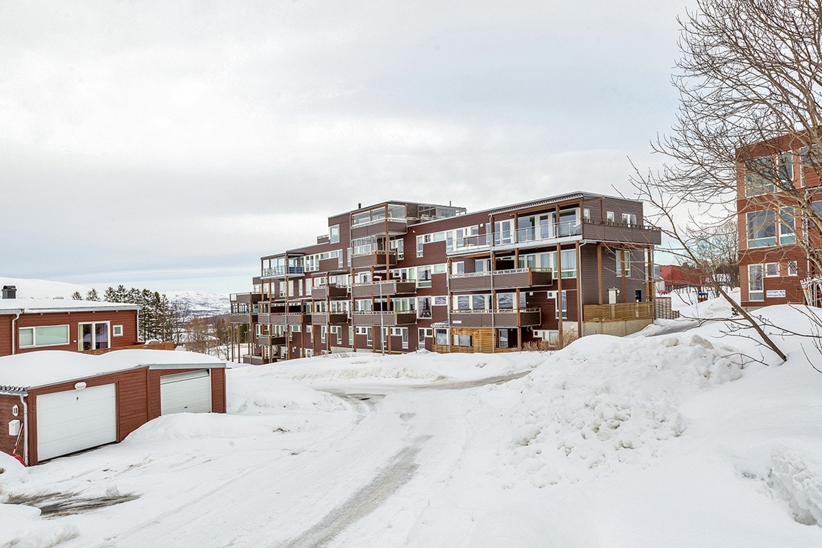 Fasade og deler av Stallovegen som er ei svært rolig gate i Workinnmarka. Galleribilde