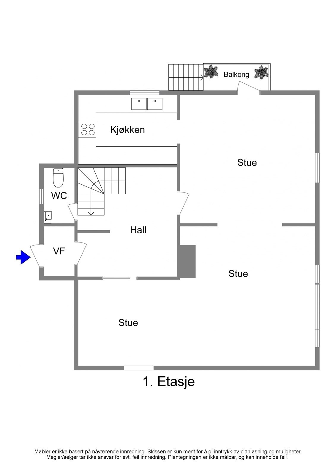 Plantegning - Sandsgata 4B, 5521 Haugesund - 1. Etasje - 2D Galleribilde