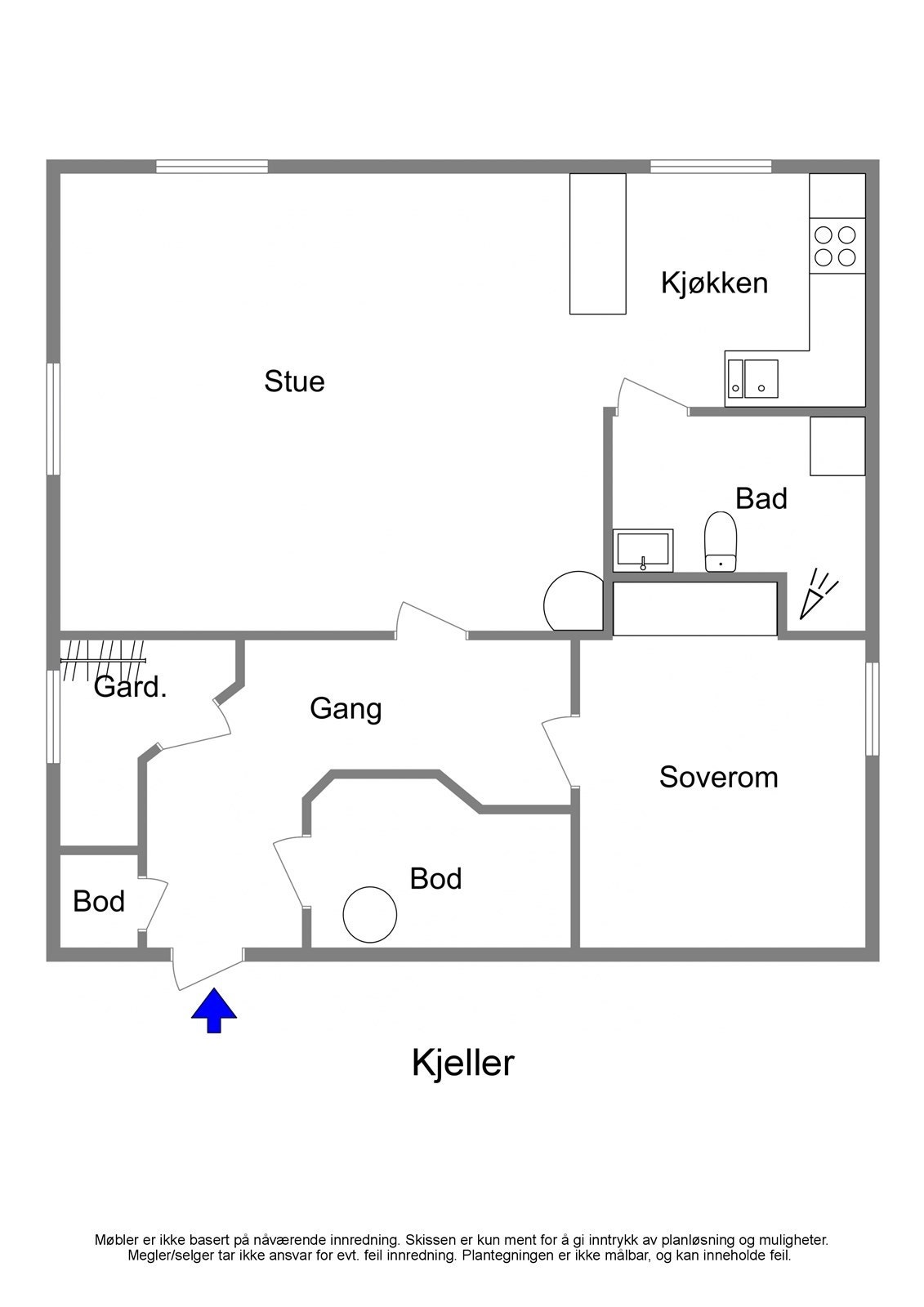 Plantegning - Sandsgata 4B, 5521 Haugesund - Kjeller - 2D Galleribilde