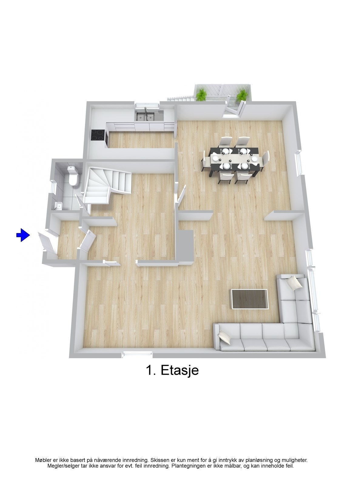 Plantegning - Sandsgata 4B, 5521 Haugesund - 1. Etasje - 3D Galleribilde