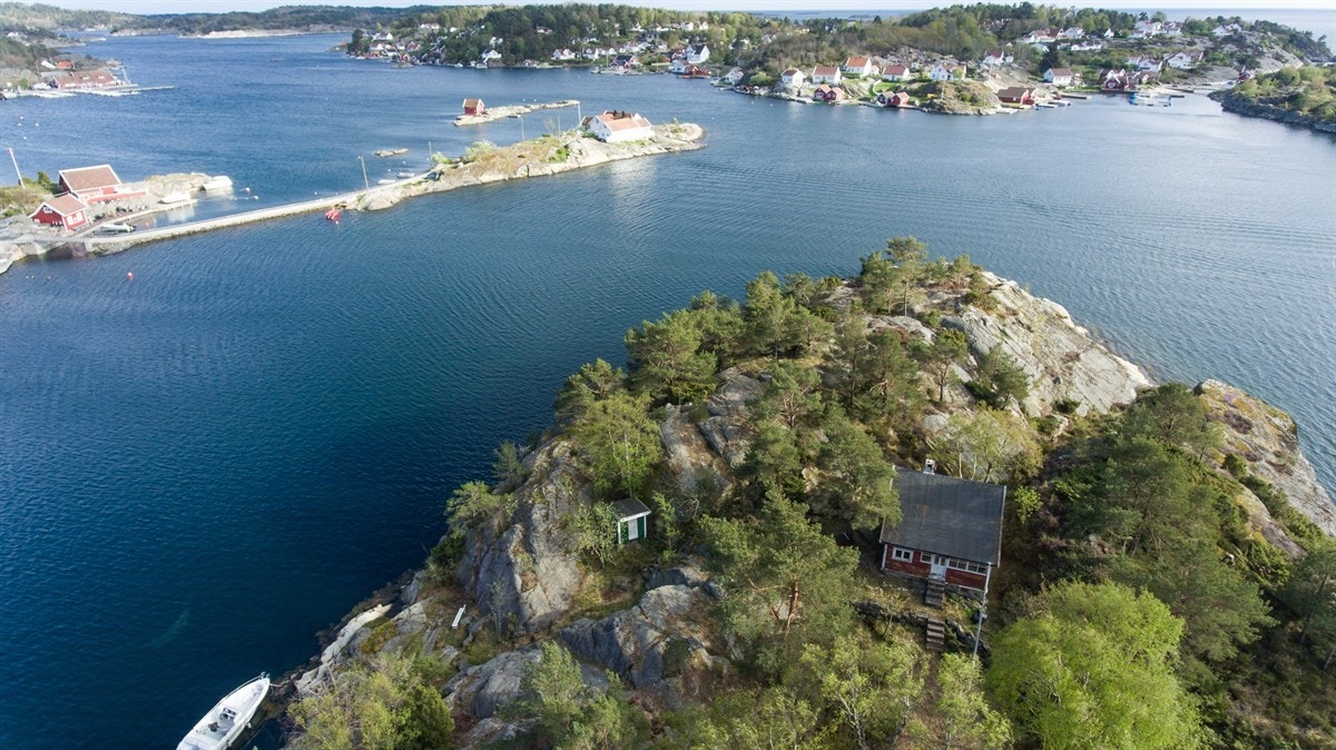 Dronebilde over del av Lamholmen Galleribilde