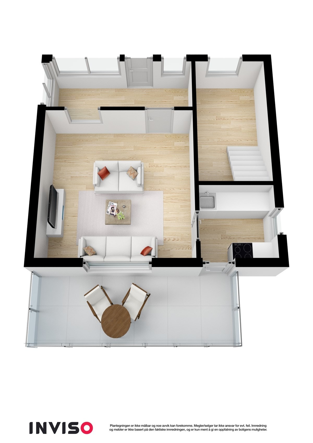 3 D plantegning av 1.etg. i hytten Galleribilde