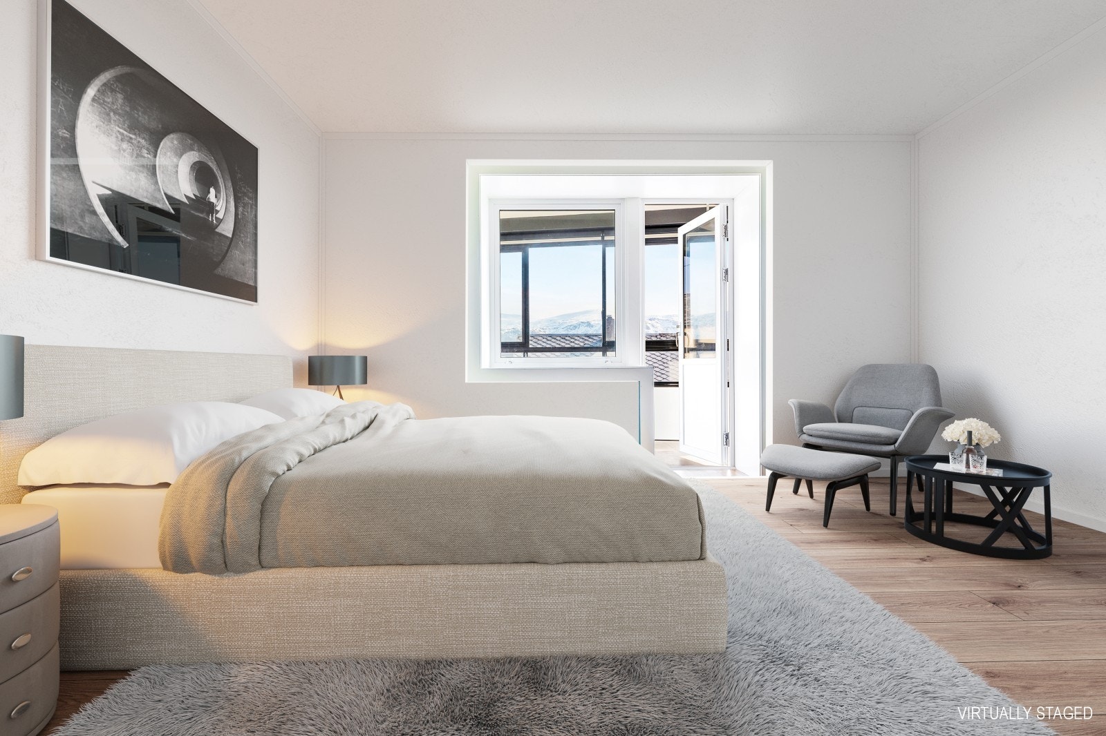 Soverom - Bildet er STYLET og OPPUSSET. Det stemmer ikke med slik leiligheten fremstår i dag. Galleribilde