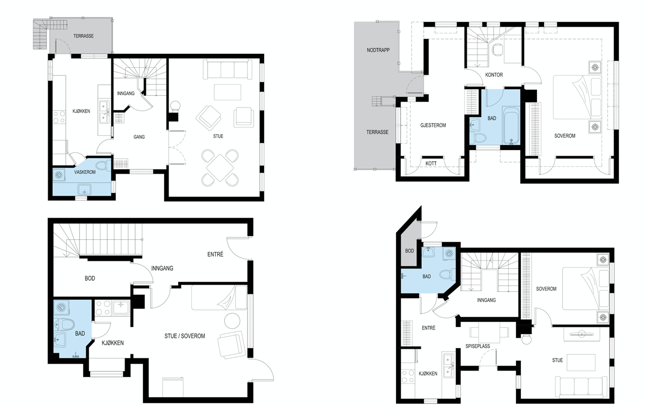 Plantegning samtlige etasjer Galleribilde