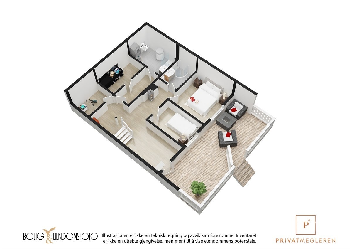 3D plantegning U.Etasje. Galleribilde