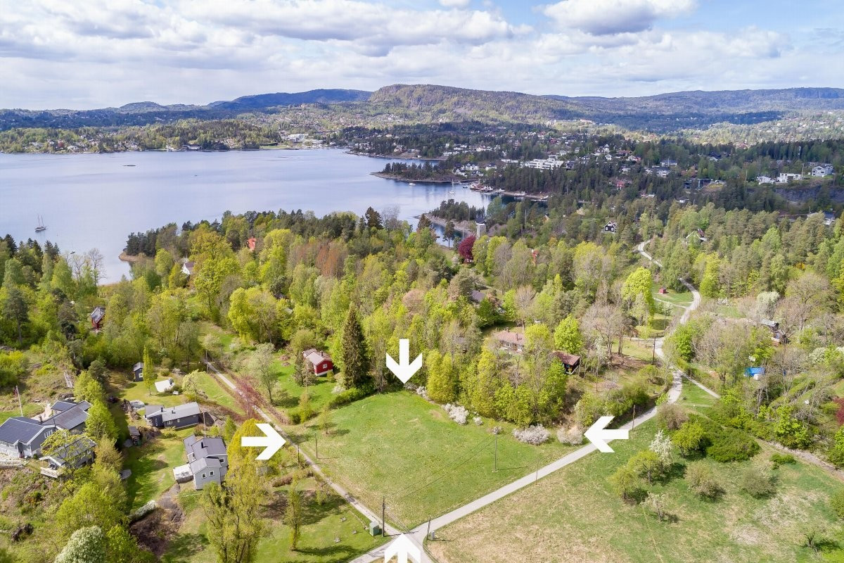Oversiktsbilde av tomten - flat og fin tomt til fritidsbolig på brutto 3 383 kvm