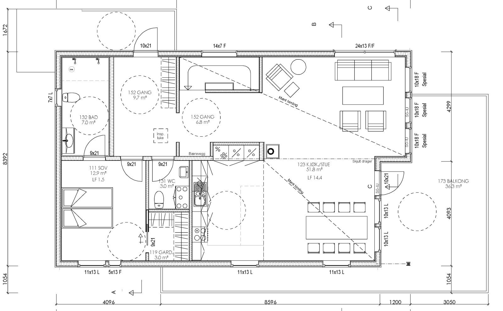 Plantegning hovedetasje. Galleribilde