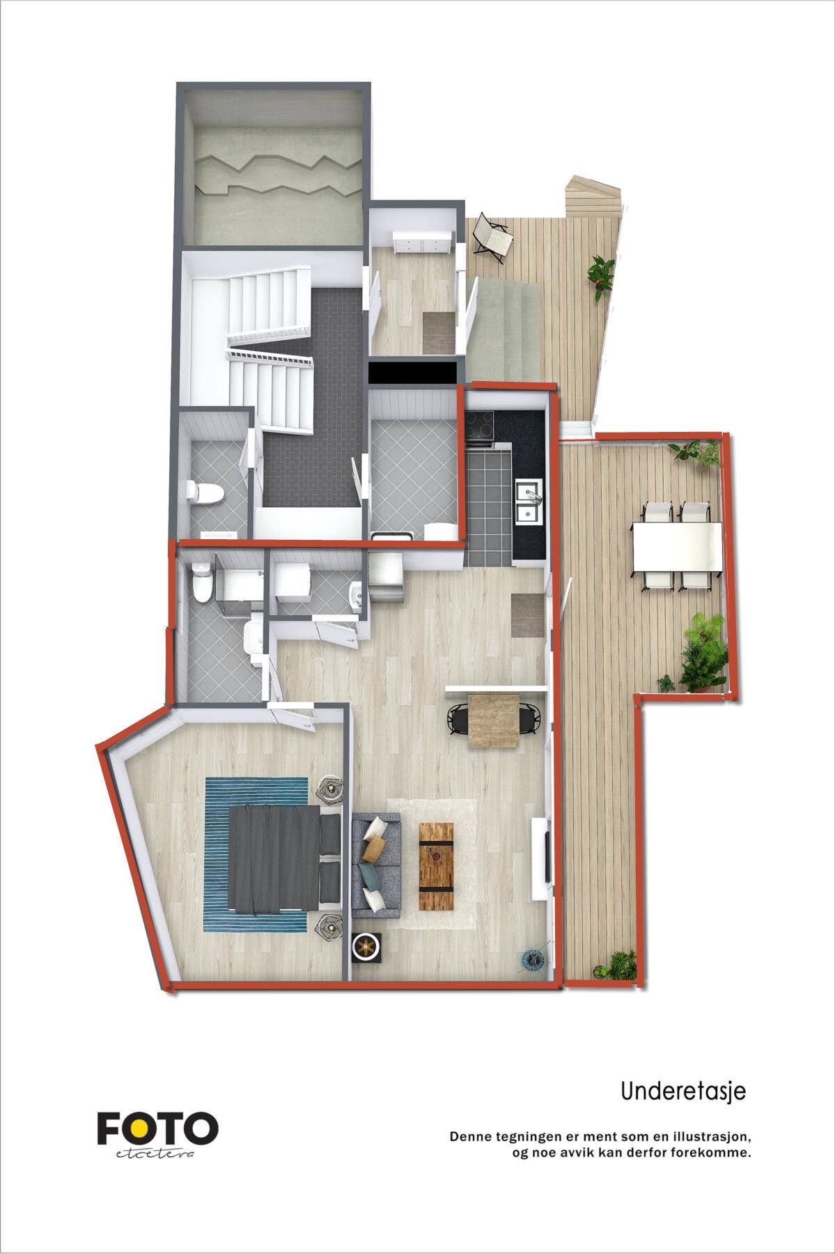 Skisse over leilighet(rødt) Galleribilde