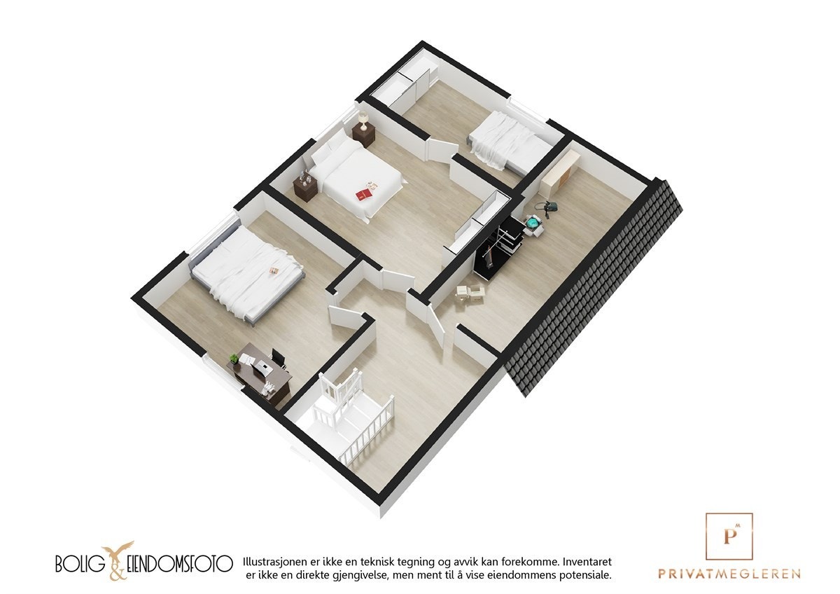 3D plantegning 2.Etasje Kårbolig. Galleribilde