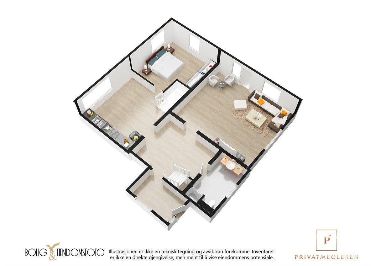 3D plantegning 1.Etasje Kårbolig. Galleribilde