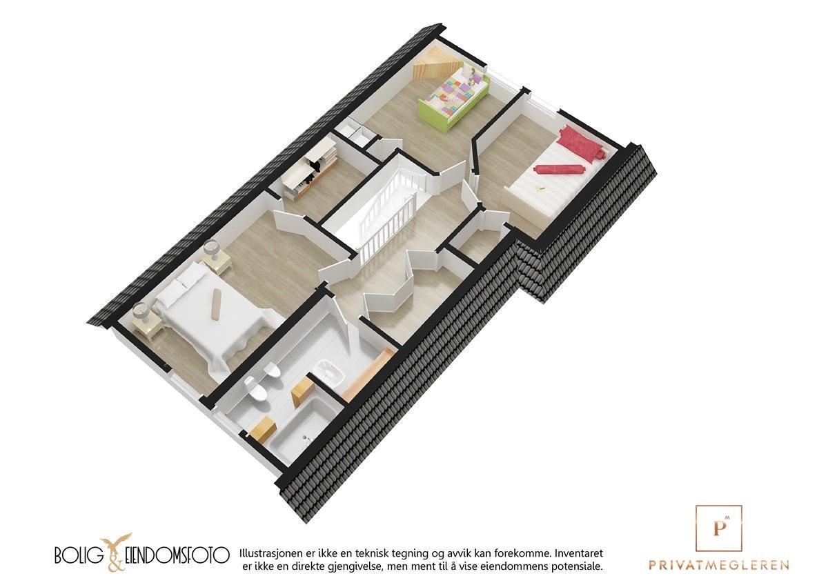 3D plantegning 2.Etasje Våningshus. Galleribilde