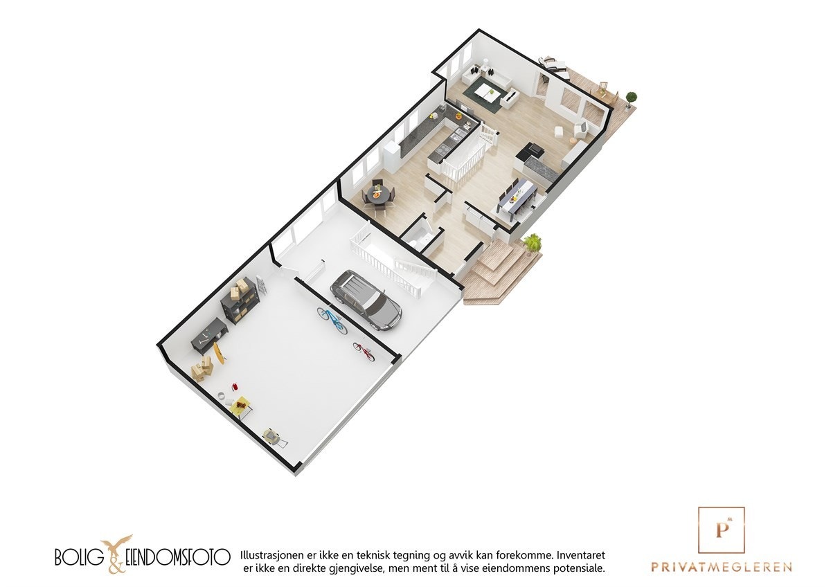 3D plantegning 1.Etasje Våningshus. Galleribilde