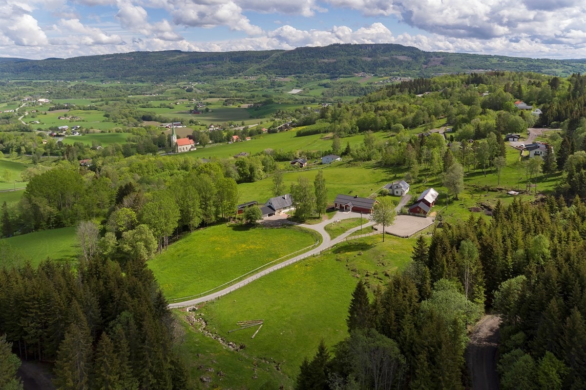 Tomten er på ca. 33 dekar og består av store grøntområder, godt egnet for dyrehold. Galleribilde
