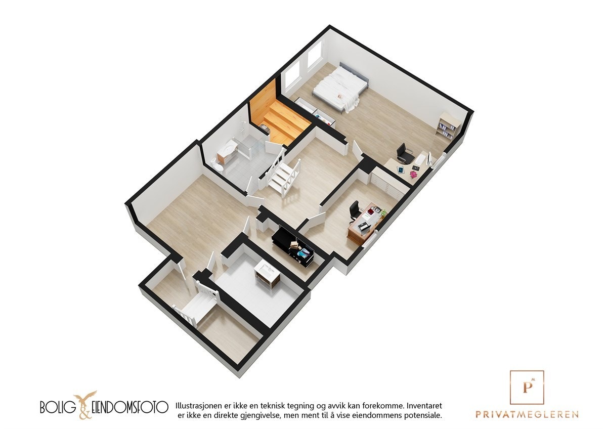 3D plantegning kjeller Våningshus. Galleribilde