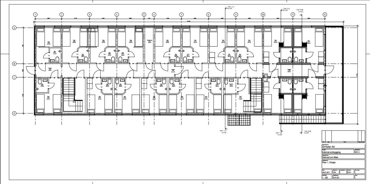 Plantegning 1.etasje internatbygning Galleribilde