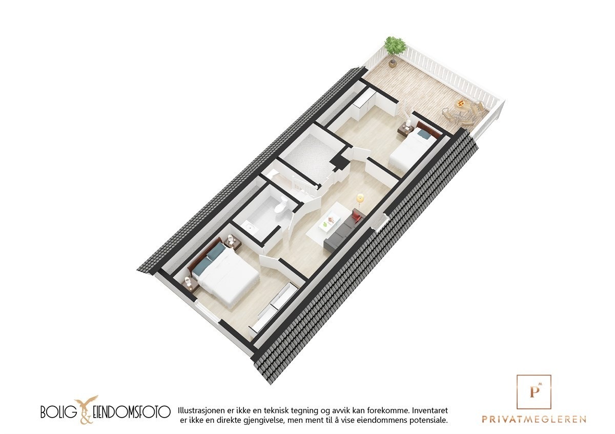 3D plantegning loft. Galleribilde