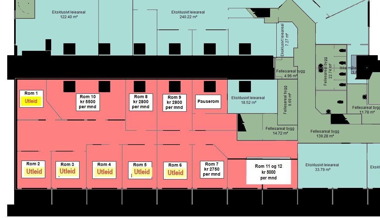 Kontorfellesskap med bredbånd og renhold inkludert i leien Galleribilde