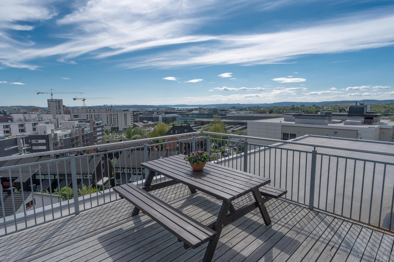 Som beboer i borettslaget har du tilgang til en fantastisk takterrasse med svært gode solforhold og utsikt over Oslo Galleribilde