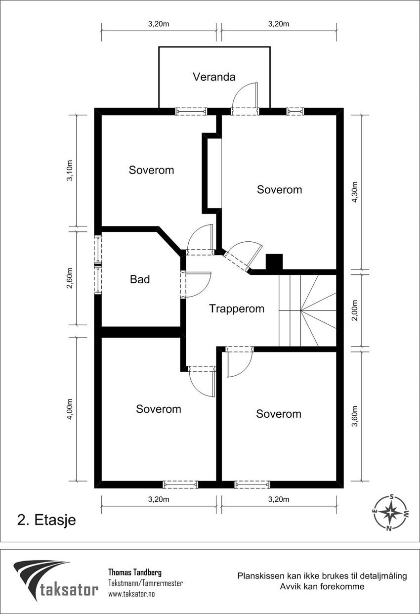 Plantegning 2. etasje. Svært god løsning med 4 soverom på samme plan. Galleribilde