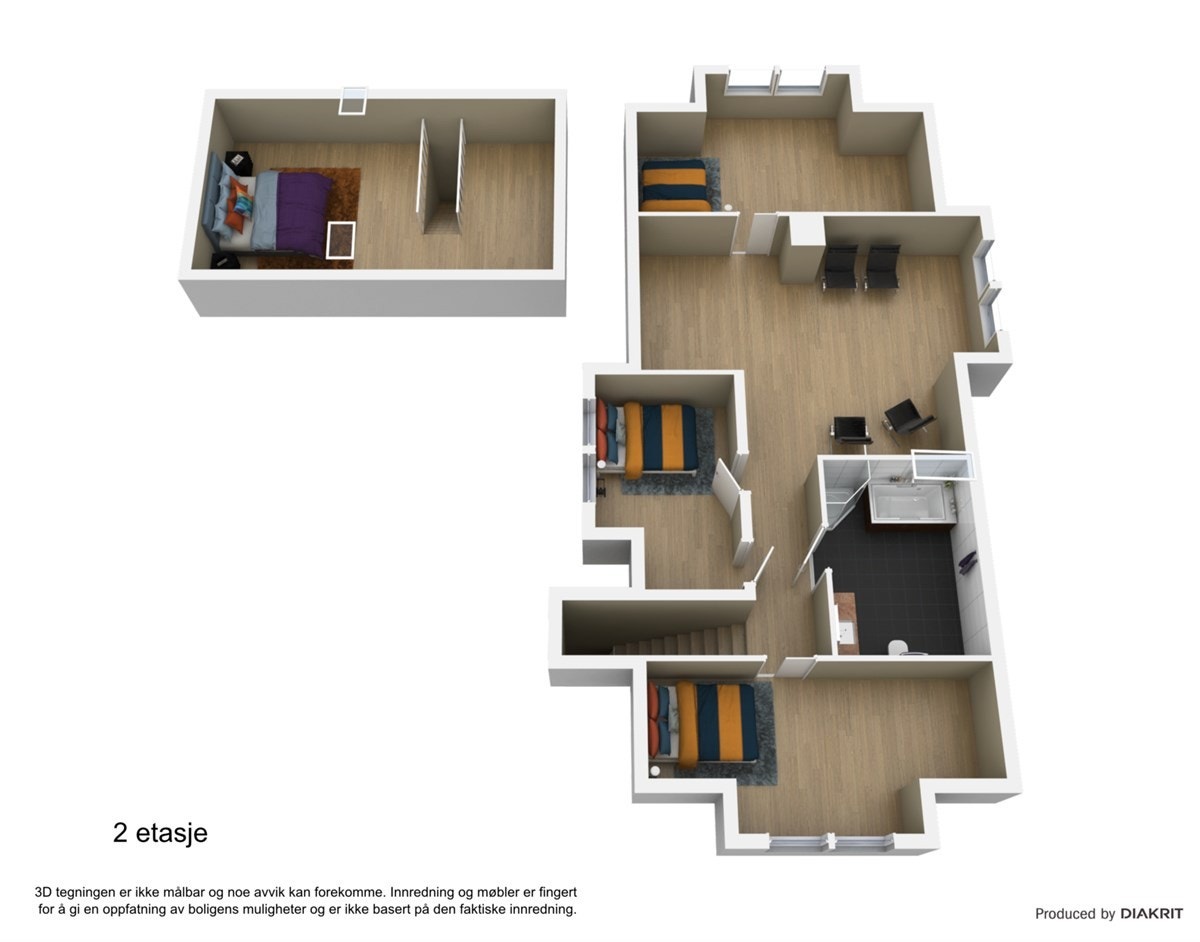 Plantegning 3D - 2. etasje Galleribilde