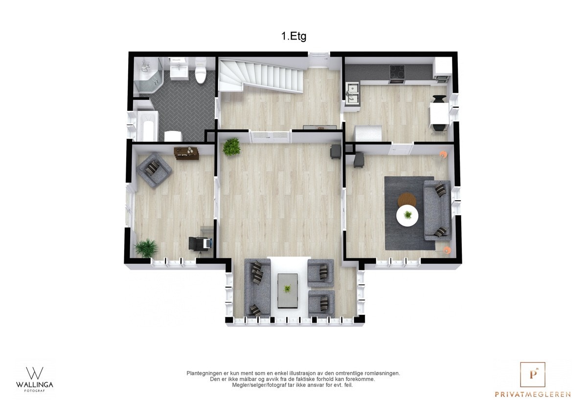 3D plantegning 1.Etasje. Galleribilde