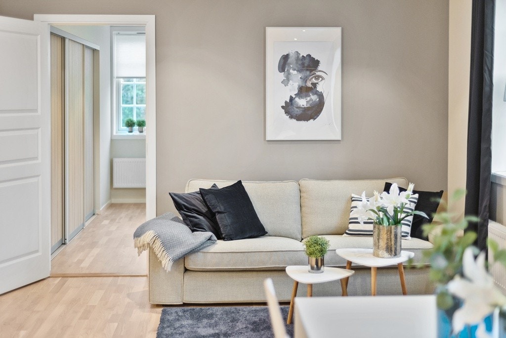 Følelsen av å synke ned i din egen sofa den dagen du endelig har flyttet inn er ubeskrivelig herlig. Eksempelbilde. Galleribilde