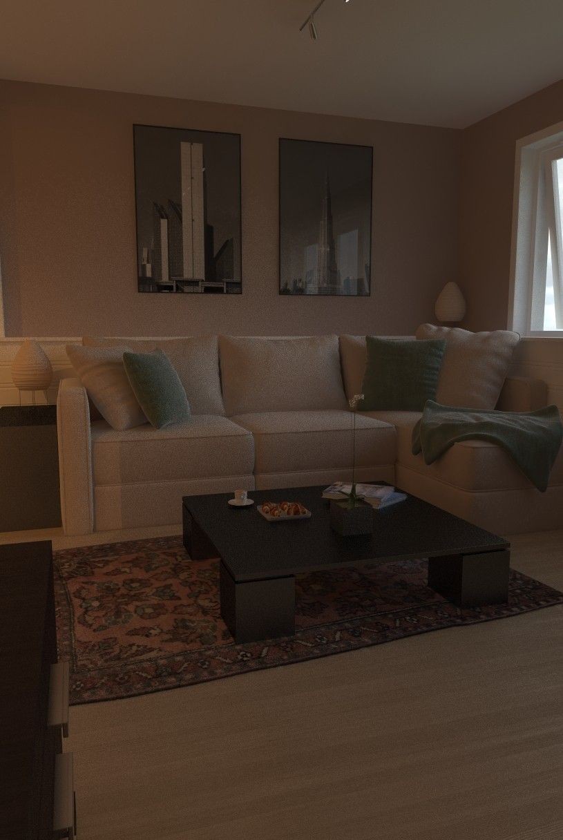 Leiligheten i 3D. Møbler kun for illustrasjon. Galleribilde