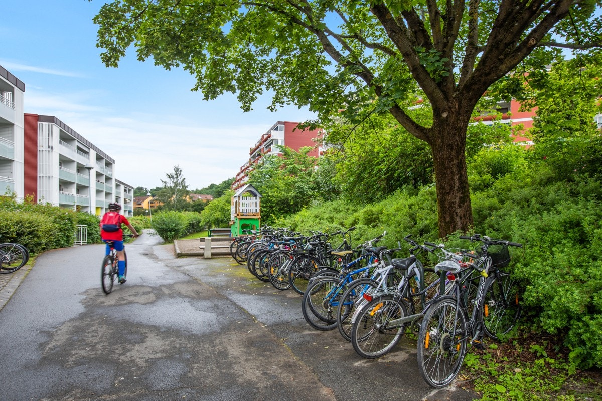 Sykkelparkering utenfor bygget. Galleribilde