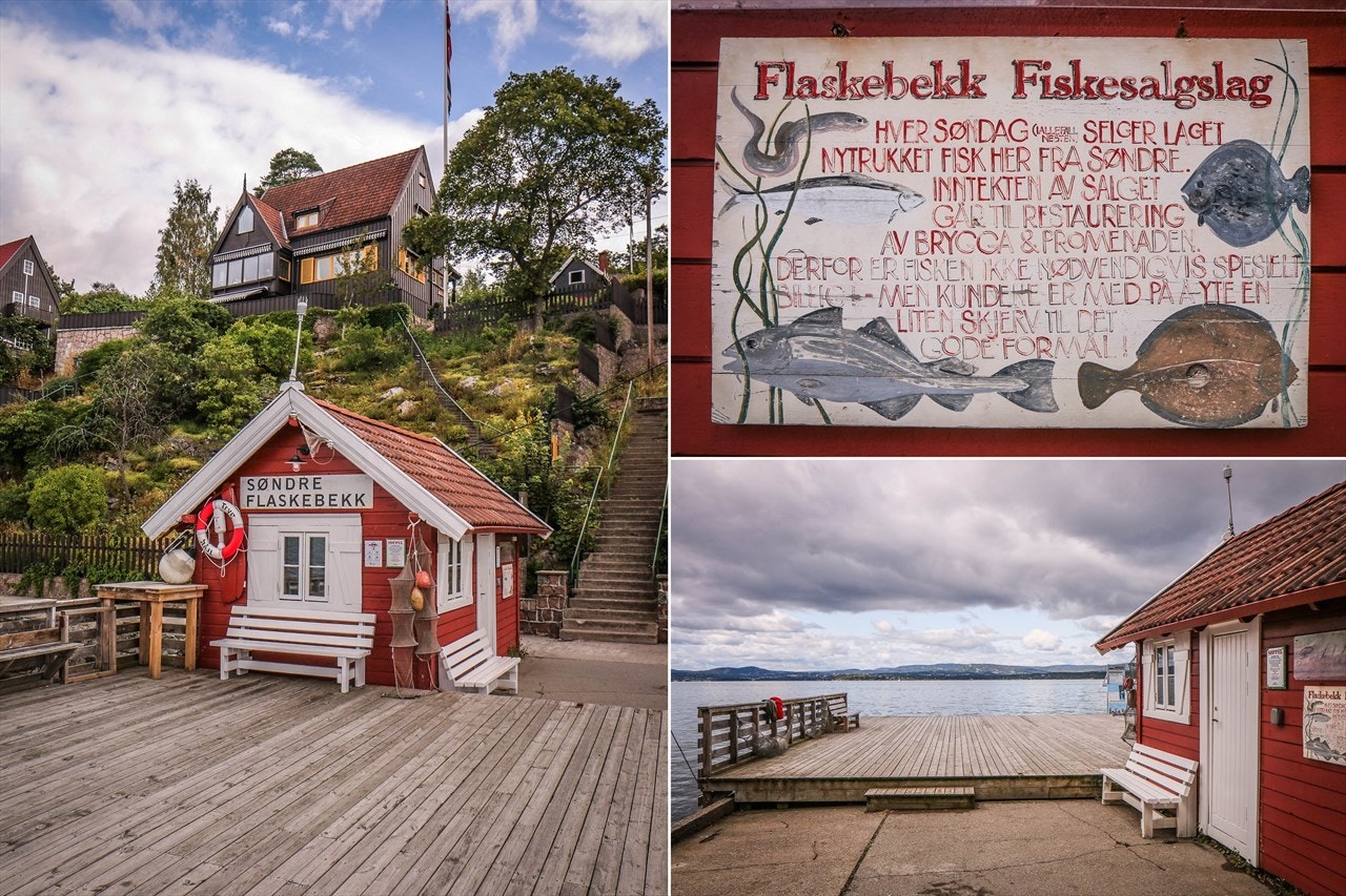 Her er det flere badeplasser, bl a. Søndre Flaskebekk med fiskesalg. Galleribilde