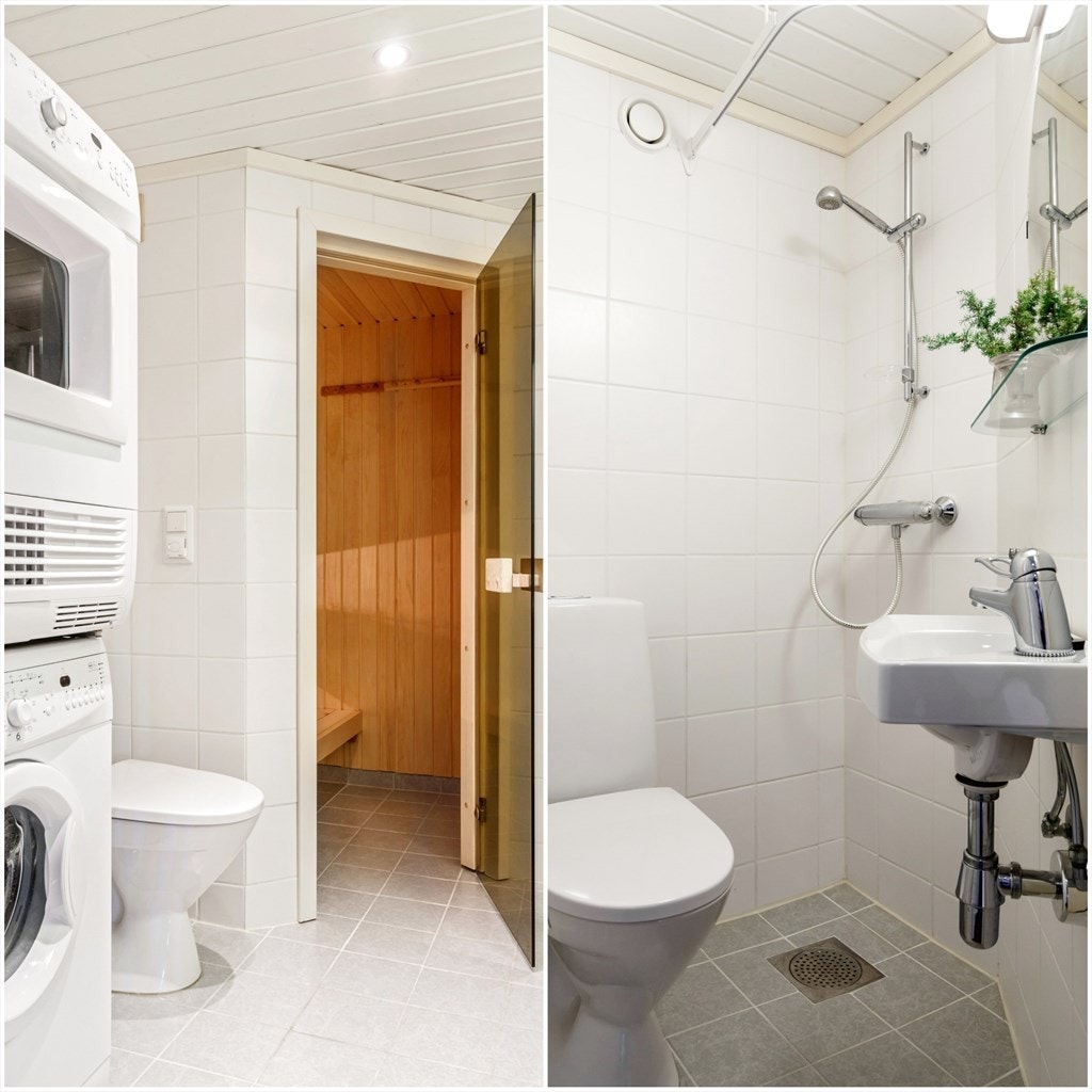 Hovedbad til venstre og det minste badet til høyre Galleribilde