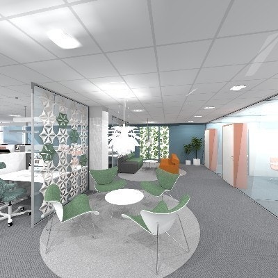 Illustrasjon av muligheter - sosial sone og møterom Galleribilde