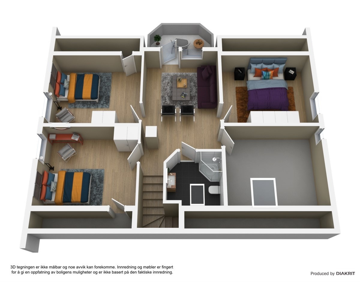 Plantegning 3D - loftsetasje Galleribilde