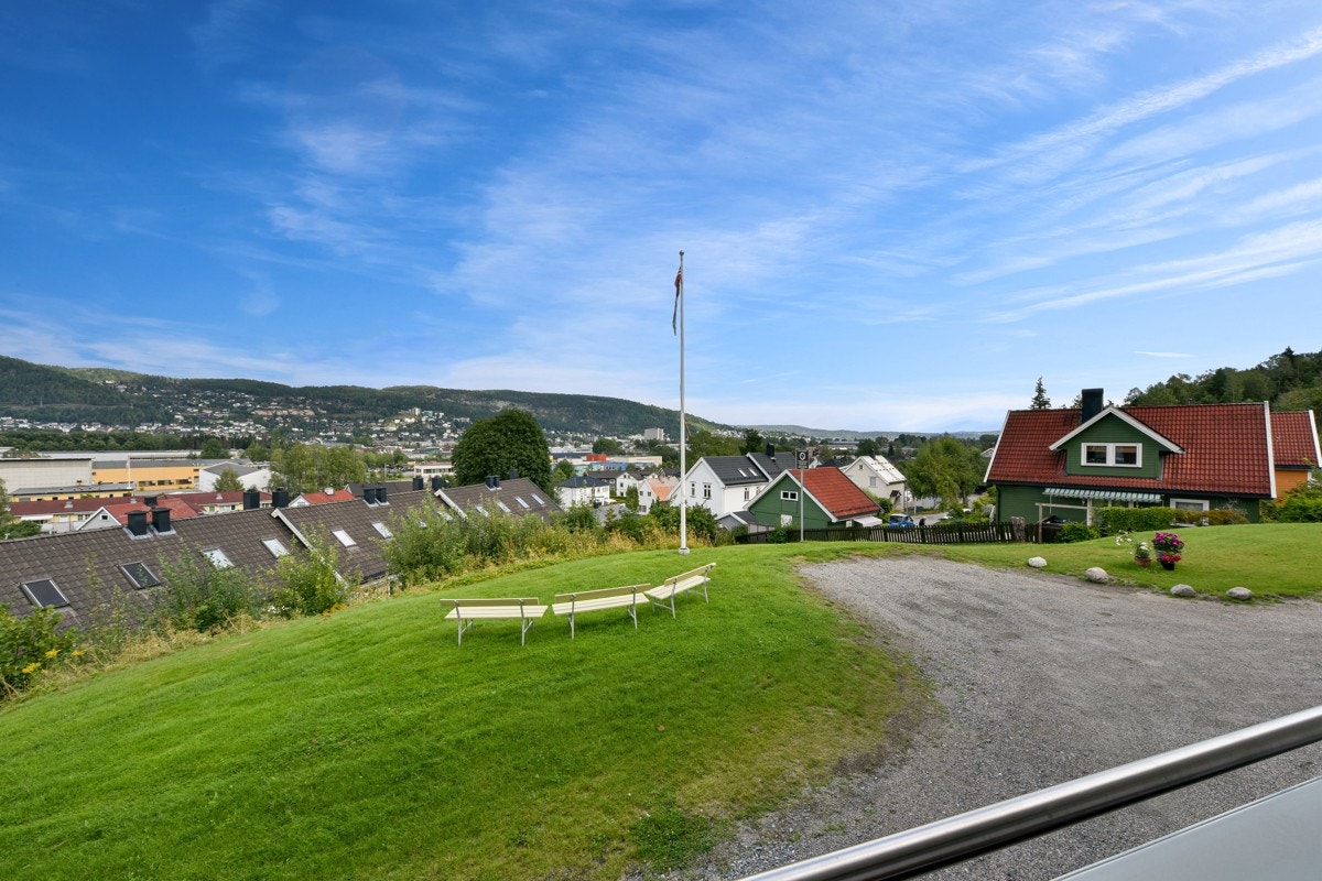 Fellesområdene er pent opparbeidet med gressplen og diverse beplantning. Galleribilde