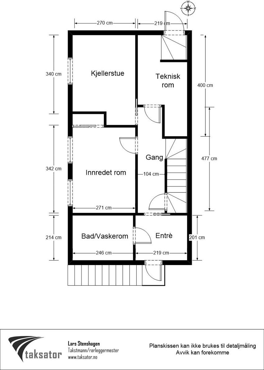Plantegning kjeller. Merk at det er egen inngang i kjelleren. Galleribilde