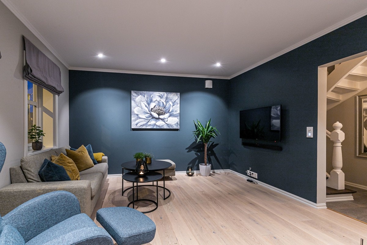 Stuen har god plass for både sofa og tilhørende møblement. Galleribilde