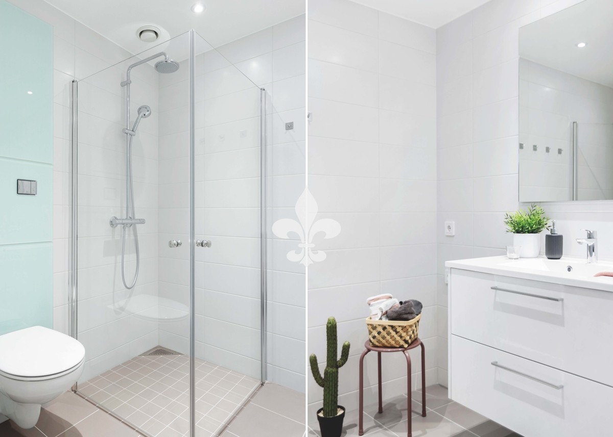 Badet har gulvvarme og det er opplegg for vaskemaskin og kondenstørketrommel på badet. Galleribilde