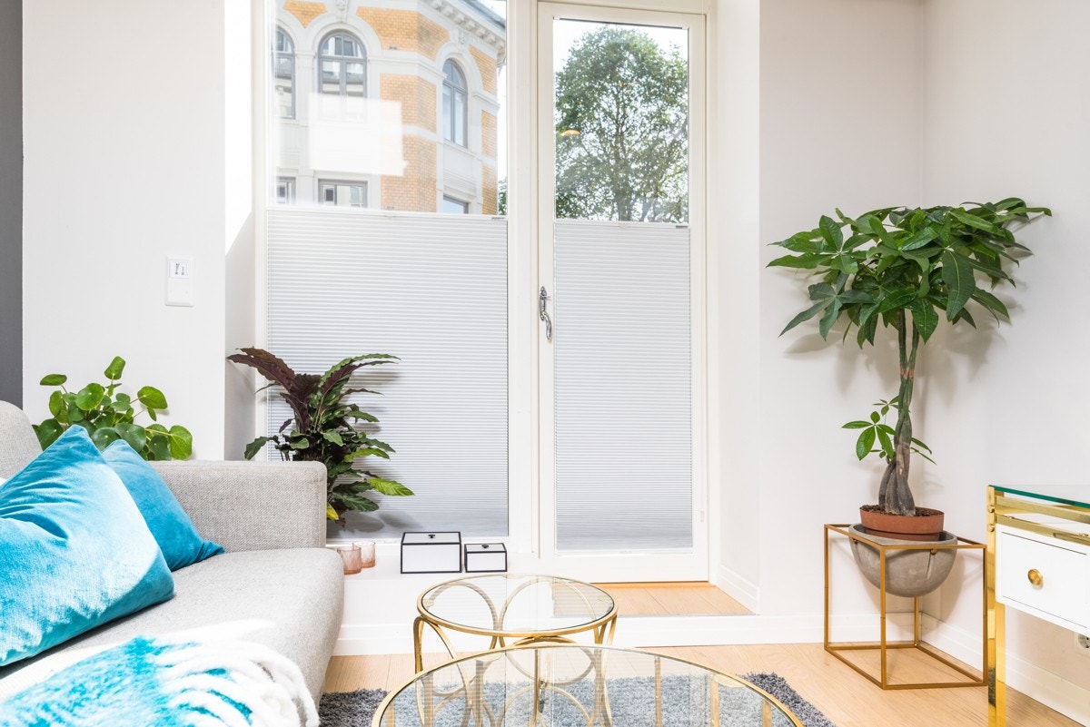 Plissè gardiner med mulighet for lys inn fra øverst til nederst Galleribilde