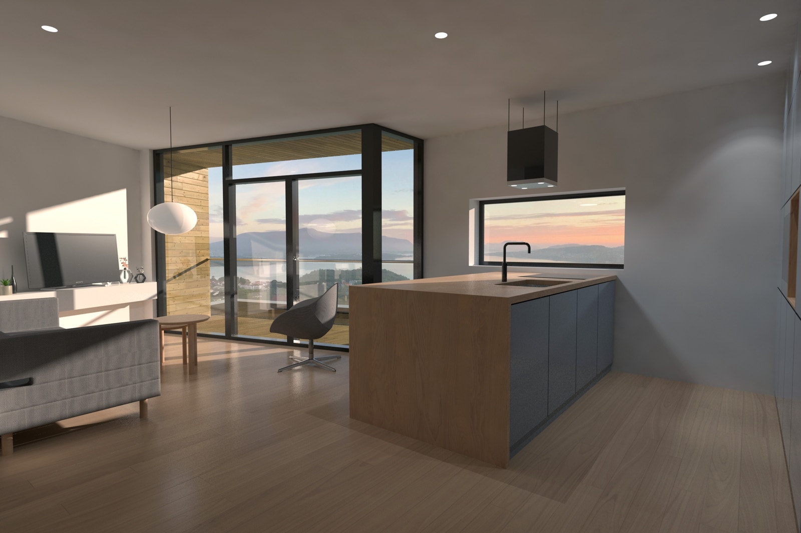 Stue/kjøkken møblert illustrasjon Galleribilde